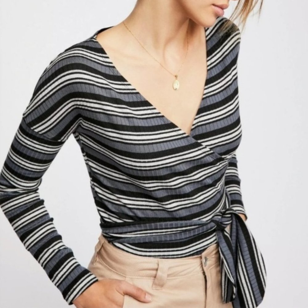 Free People Always With Me Tie Waist Striped Top